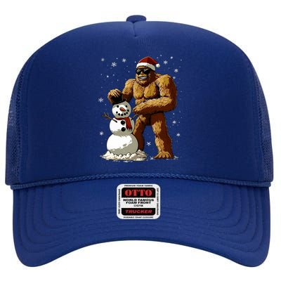 Bigfoot Santa Snowman Xmas Christmas Graphic High Crown Mesh Back Trucker Hat