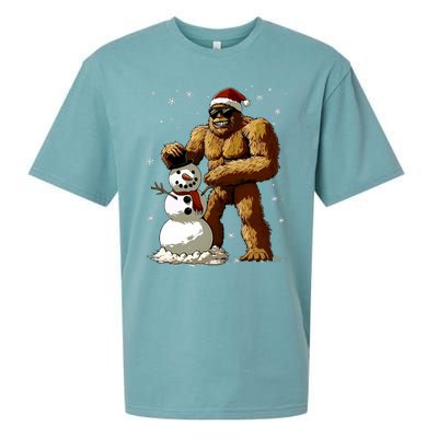 Bigfoot Santa Snowman Xmas Christmas Graphic Sueded Cloud Jersey T-Shirt