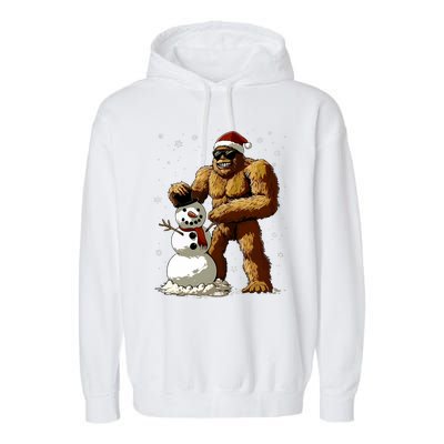 Bigfoot Santa Snowman Xmas Christmas Graphic Garment-Dyed Fleece Hoodie