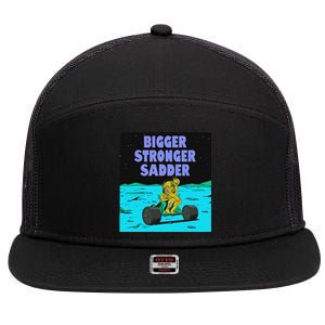 Bigger Stronger Sadder Weightlifting Bodybuilding Fitness 7 Panel Mesh Trucker Snapback Hat