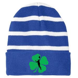 Basketball Shamrock St Patrick's Day Sports Gift Striped Beanie with Solid Band