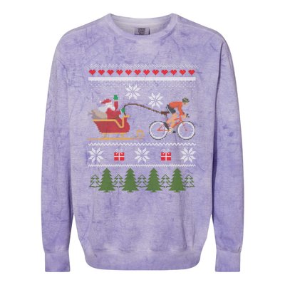 Bike Sledding Santa Sleigh Christmas Cycling Gift Colorblast Crewneck Sweatshirt