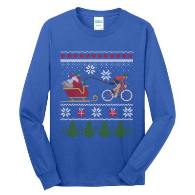 Bike Sledding Santa Sleigh Christmas Cycling Gift Tall Long Sleeve T-Shirt