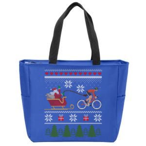 Bike Sledding Santa Sleigh Christmas Cycling Gift Zip Tote Bag