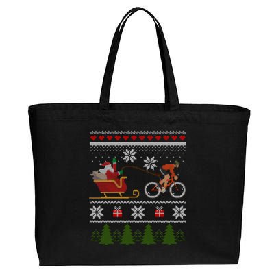 Bike Sledding Santa Sleigh Christmas Cycling Gift Cotton Canvas Jumbo Tote