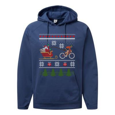 Bike Sledding Santa Sleigh Christmas Cycling Gift Performance Fleece Hoodie