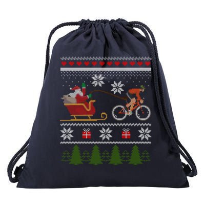 Bike Sledding Santa Sleigh Christmas Cycling Gift Drawstring Bag