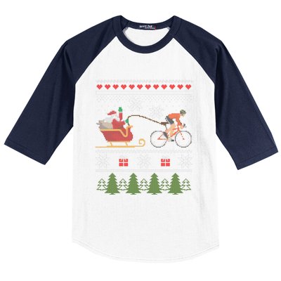 Bike Sledding Santa Sleigh Christmas Cycling Gift Baseball Sleeve Shirt