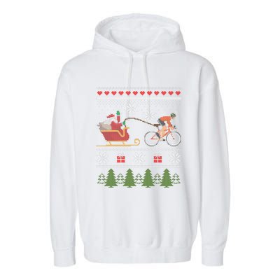 Bike Sledding Santa Sleigh Christmas Cycling Gift Garment-Dyed Fleece Hoodie