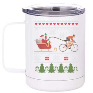 Bike Sledding Santa Sleigh Christmas Cycling Gift 12 oz Stainless Steel Tumbler Cup