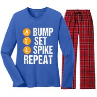 Bump Set Spike Repeat Volleyball Sport Gift Women's Long Sleeve Flannel Pajama Set 