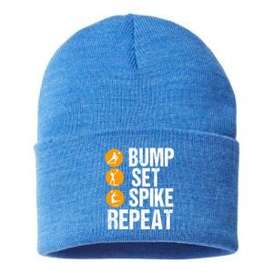 Bump Set Spike Repeat Volleyball Sport Gift Sustainable Knit Beanie