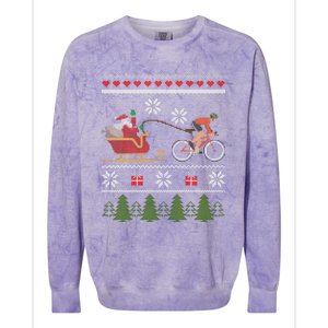 Bike Sledding Santa Sleigh Christmas Cycling Gift Colorblast Crewneck Sweatshirt