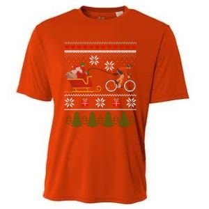 Bike Sledding Santa Sleigh Christmas Cycling Gift Cooling Performance Crew T-Shirt