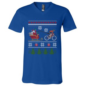 Bike Sledding Santa Sleigh Christmas Cycling Gift V-Neck T-Shirt