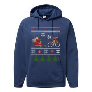 Bike Sledding Santa Sleigh Christmas Cycling Gift Performance Fleece Hoodie