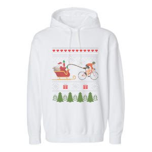 Bike Sledding Santa Sleigh Christmas Cycling Gift Garment-Dyed Fleece Hoodie