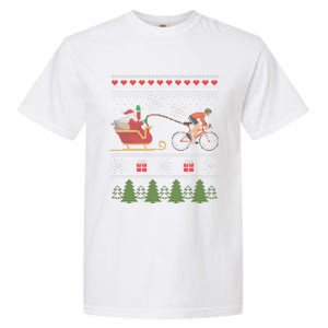 Bike Sledding Santa Sleigh Christmas Cycling Gift Garment-Dyed Heavyweight T-Shirt