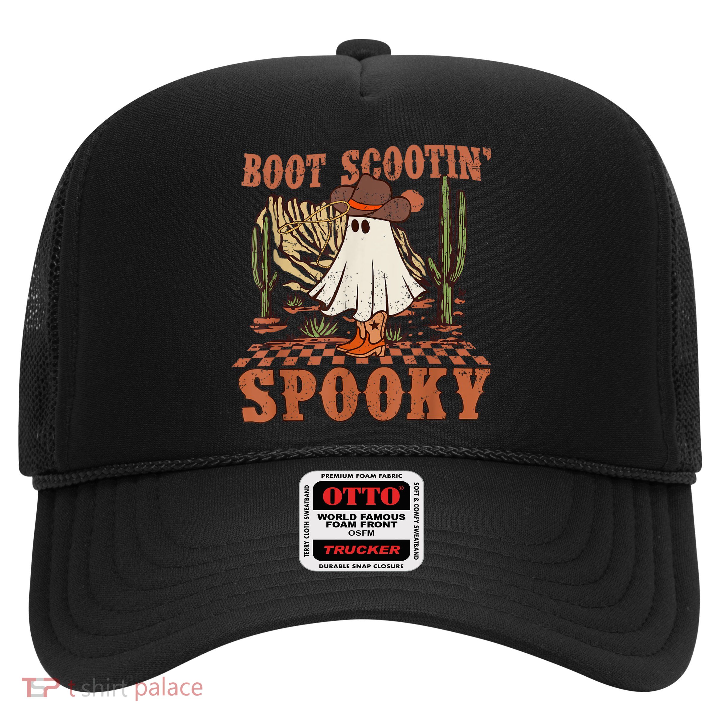 Boot Scootin Spooky Western Halloween Ghost Spooky Season Trucker Hat