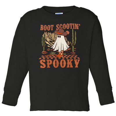 Boot Scootin Spooky Western Halloween Ghost Spooky Season Toddler Long Sleeve Shirt