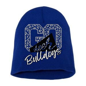 Bulldogs School Spirit Mascot Leopard Cheer Fan Game Day Short Acrylic Beanie