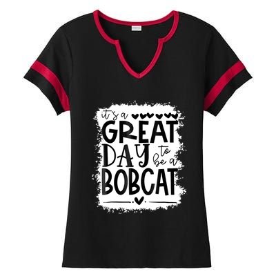 Bobcats School Sports Fan Team Spirit Mascot Gift Bleached Ladies Halftime Notch Neck Tee