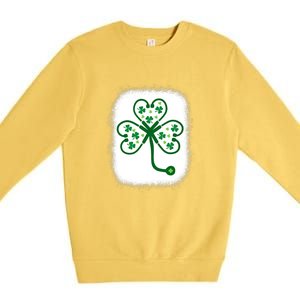 Bleach Shamrock Stethoscope Nurse St Patricks Day For Women Premium Crewneck Sweatshirt