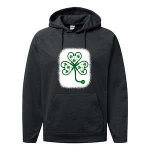 Bleach Shamrock Stethoscope Nurse St Patricks Day For Women Performance Fleece Hoodie