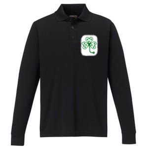 Bleach Shamrock Stethoscope Nurse St Patricks Day For Women Performance Long Sleeve Polo