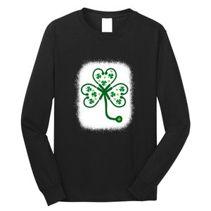 Bleach Shamrock Stethoscope Nurse St Patricks Day For Women Long Sleeve Shirt