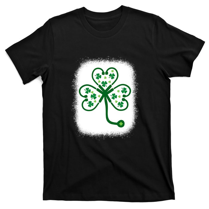 Bleach Shamrock Stethoscope Nurse St Patricks Day For Women T-Shirt