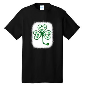 Bleach Shamrock Stethoscope Nurse St Patricks Day For Women Tall T-Shirt