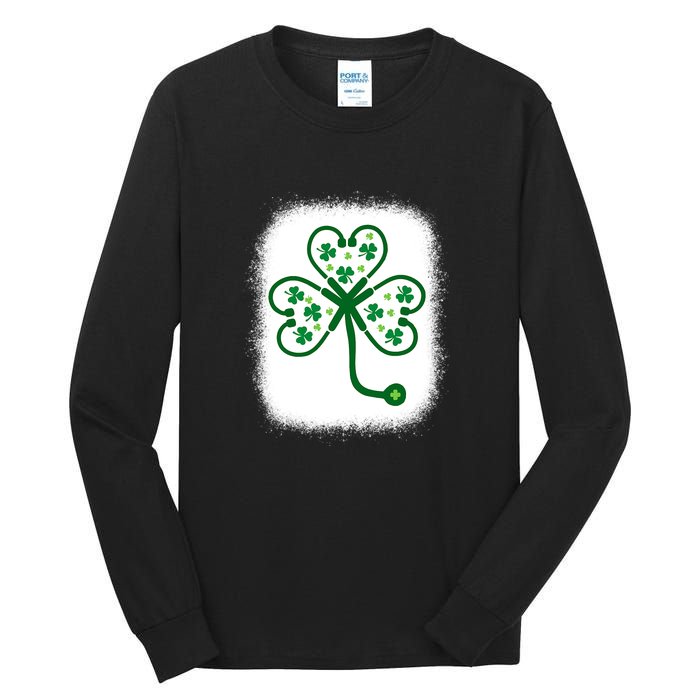 Bleach Shamrock Stethoscope Nurse St Patricks Day For Women Tall Long Sleeve T-Shirt