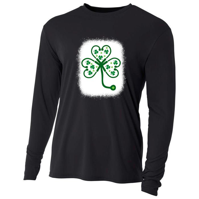 Bleach Shamrock Stethoscope Nurse St Patricks Day For Women Cooling Performance Long Sleeve Crew