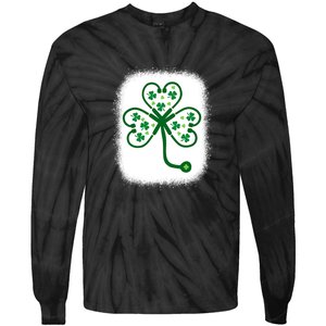 Bleach Shamrock Stethoscope Nurse St Patricks Day For Women Tie-Dye Long Sleeve Shirt