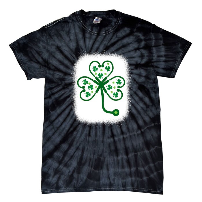 Bleach Shamrock Stethoscope Nurse St Patricks Day For Women Tie-Dye T-Shirt