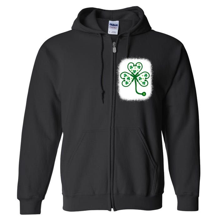 Bleach Shamrock Stethoscope Nurse St Patricks Day For Women Full Zip Hoodie