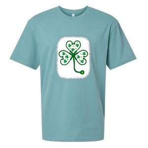 Bleach Shamrock Stethoscope Nurse St Patricks Day For Women Sueded Cloud Jersey T-Shirt