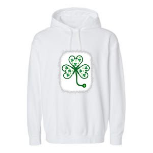 Bleach Shamrock Stethoscope Nurse St Patricks Day For Women Garment-Dyed Fleece Hoodie