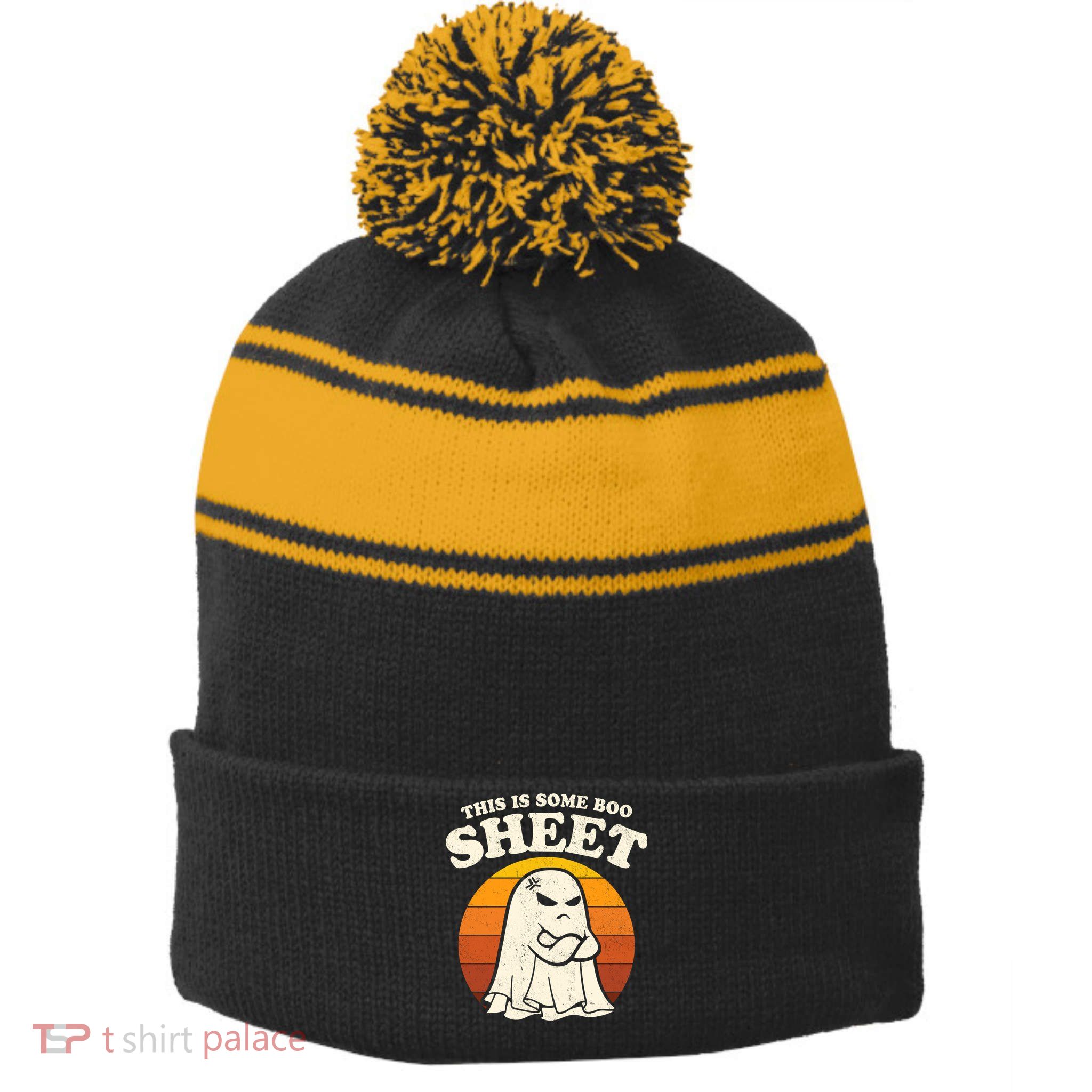 Boo Sheet Shirt This Is Some Boo Sheet Ghost Funny Retro Halloween Stripe Pom Pom Beanie