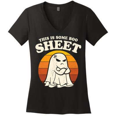 Boo Sheet Shirt This Is Some Boo Sheet Ghost Funny Retro Halloween Women's V-Neck T-Shirt