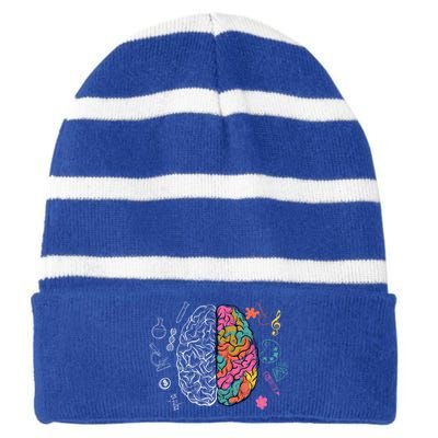 Brain Student Study Brain Scientist Thinking Learning Funny Gift Striped Beanie with Solid Band