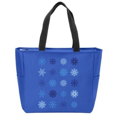 Blue Snowflakes Stacked Christmas Cute Gift Zip Tote Bag