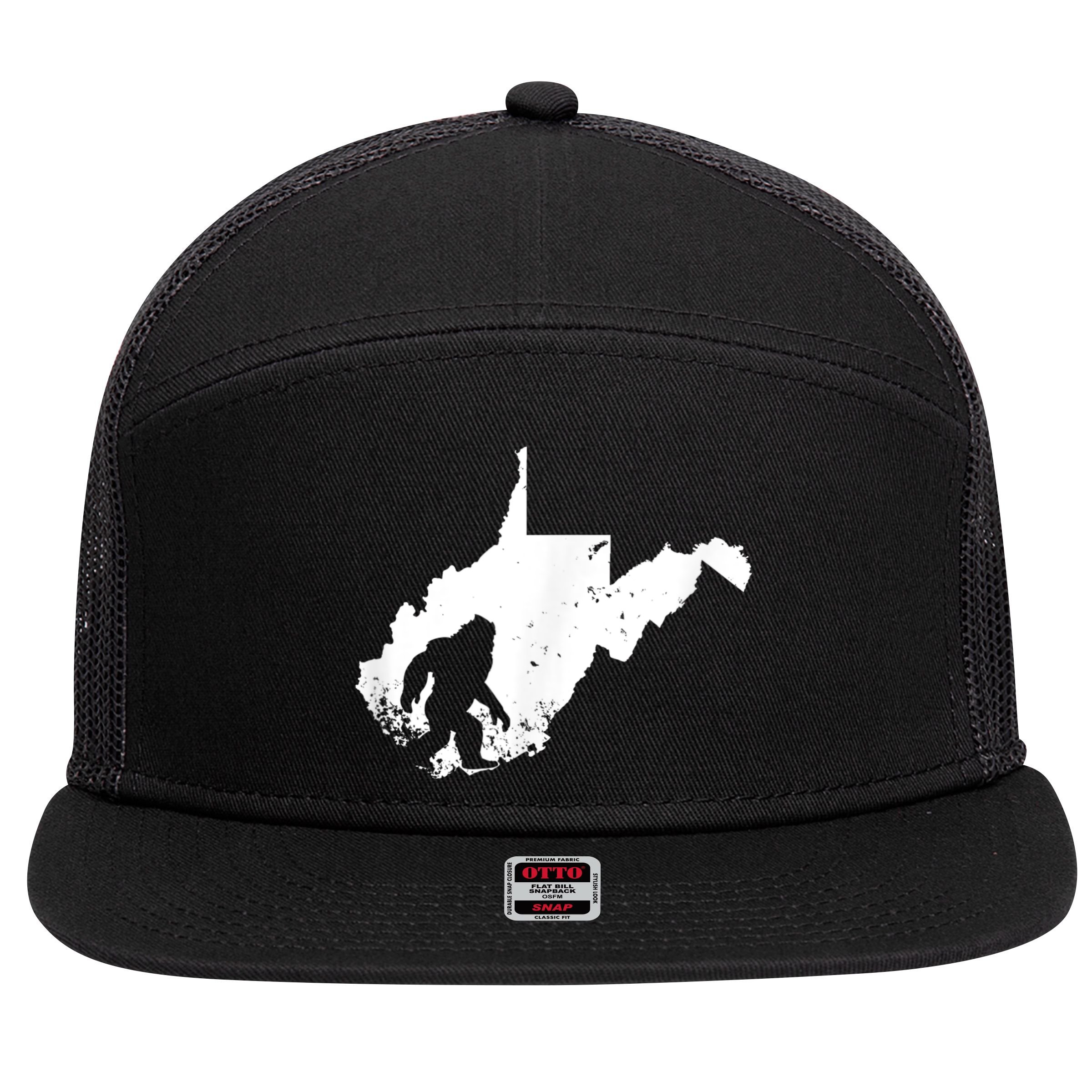 Bigfoot Sasquatch Sighted In State Of West Virginia Bigfoot 7 Panel Mesh Trucker Snapback Hat