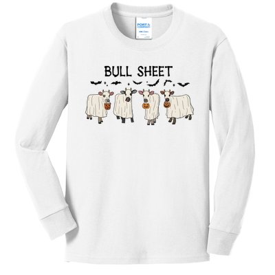 Bull Sheet Spooky Season Cow Western Halloween Funny Kids Long Sleeve Shirt