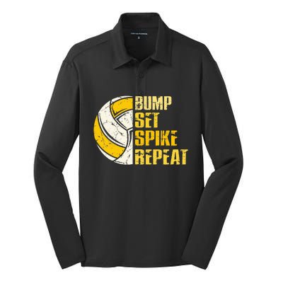 Bump Set Spike Repeat Volleyball Funny Silk Touch Performance Long Sleeve Polo