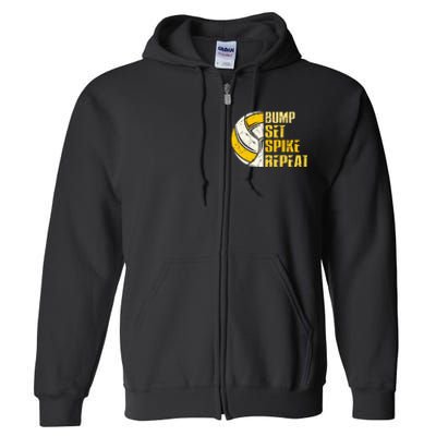 Bump Set Spike Repeat Volleyball Funny Full Zip Hoodie