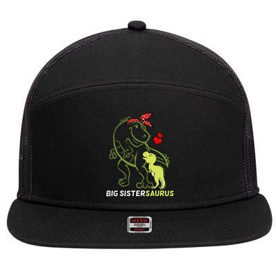 Big Sistersaurus Sister Dinosaur Baby Mother's Day 7 Panel Mesh Trucker Snapback Hat