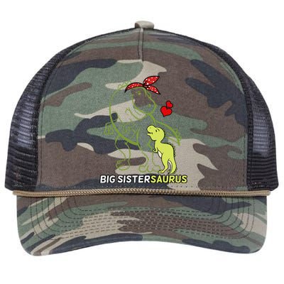 Big Sistersaurus Sister Dinosaur Baby Mother's Day Retro Rope Trucker Hat Cap