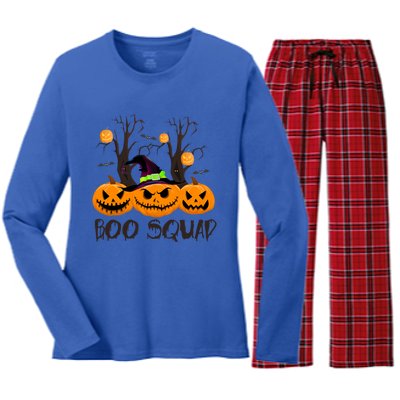 Boo Squad Scary Pumpkin Funny Halloween Costume Gift Women's Long Sleeve Flannel Pajama Set 